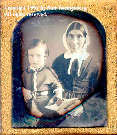 Sixth-plate daguerreotype of Grandmother and child with Red Apple