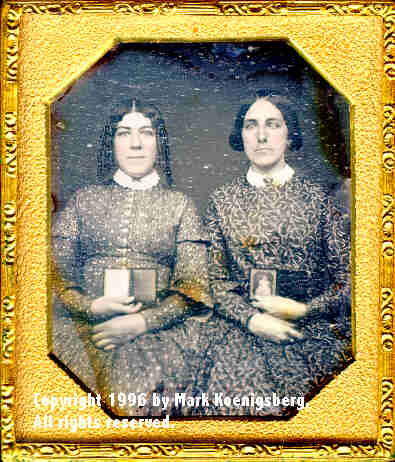 Sixth-plate daguerreotype of Two Women in Mourning Holding Two sixth-plate daguerreotypes