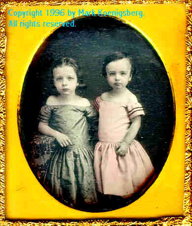 Sixth-plate daguerreotype of Two Sisters in Red and Green