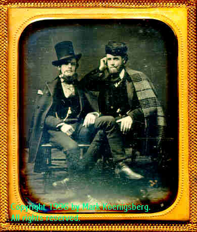 Sixth-plate daguerreotype of Two Friends with Hats and Cigars and Legs Crossed