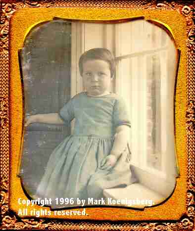 Sixth-plate tinted daguerreotype of Child in Window